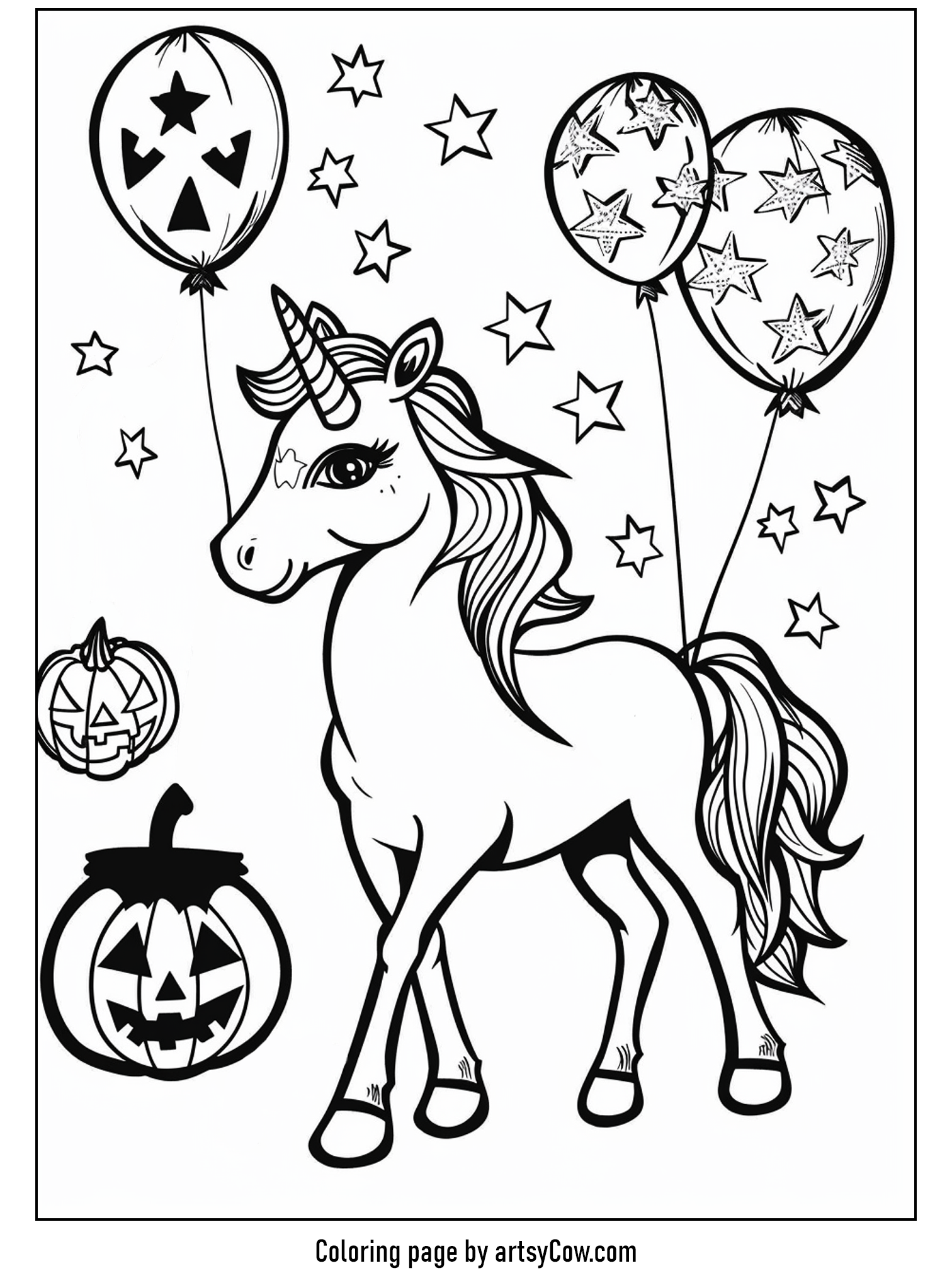halloween coloring pages with unicorn, Unicorn's Halloween Balloon Adventure
